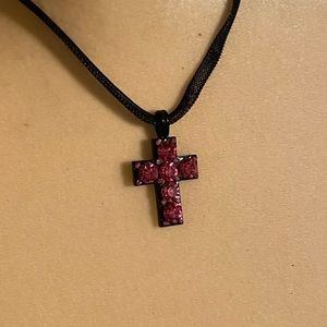 Hot Pink Rhinestone Cross Necklace